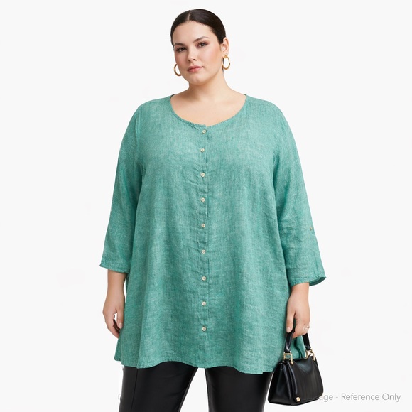 Tahari Tops - Tahari Teal Linen Plus Size 2X Tunic Blouse